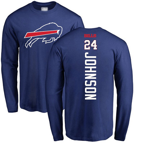Men NFL Buffalo Bills #24 Taron Johnson Royal Blue Backer Long Sleeve T Shirt
